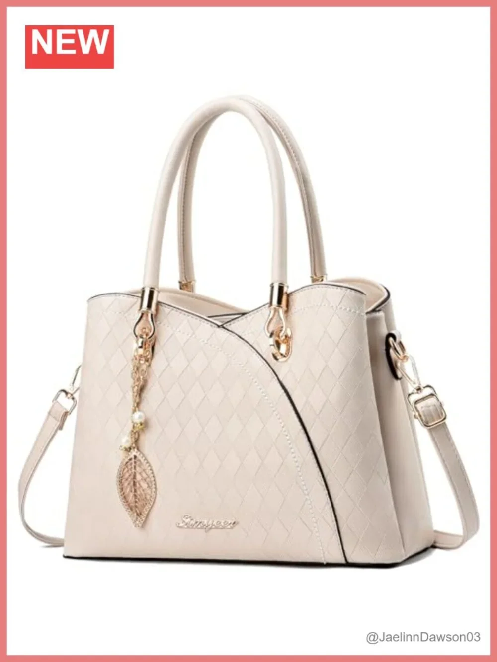 Vegan PU Leather Satchel Tote Bag with Shoulder Strap Gold Hardware